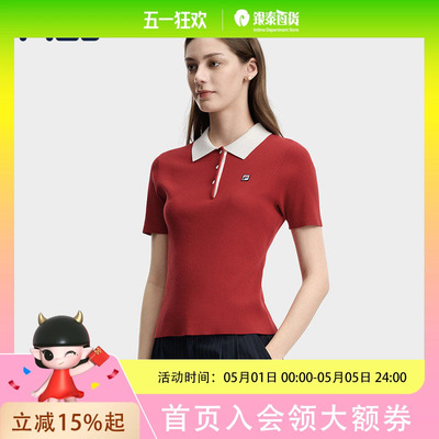 FILA斐乐短袖编织衫女夏季运动短装休闲轻薄polo上衣F11W628411F