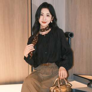 杰茜莱黑色显瘦小个子衬衫女2025秋新款高级感上衣 jessyline