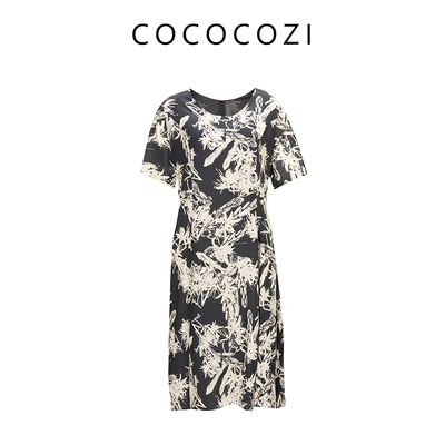 COCOCOZI气质款圆领短袖女士印花连衣裙251CO038L