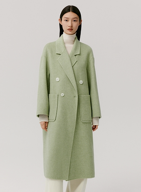 三彩3COLOUR冬女休闲帅气落肩长款呢大衣外套S23420406D00