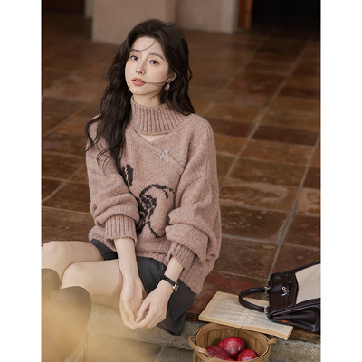 谜秀慵懒风宽松显瘦高级感新中式图案毛衣2024MXD36Z0888