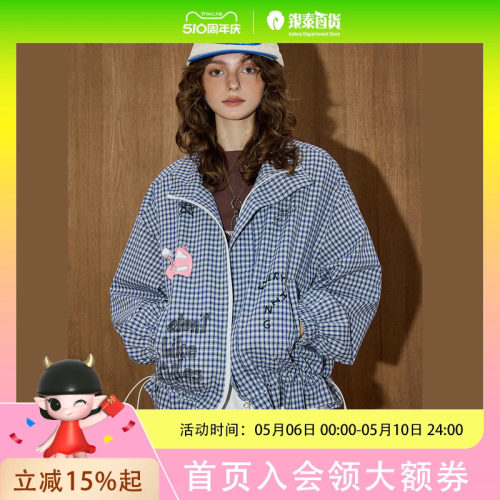 coolhut2025秋季蓝色女式时尚美式复古宽松休闲短款外套