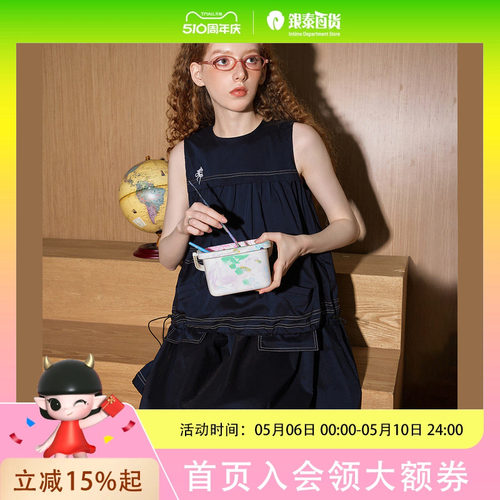 COOLHUT牛仔花苞圆领无袖2025春季新连衣裙腰部抽绳可调节设计减龄
