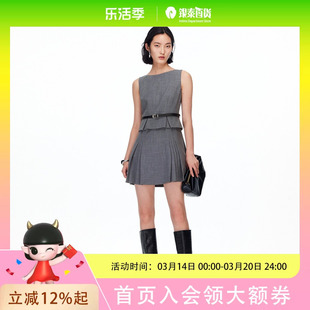 Vero Moda连衣裙2025秋季新款圆领腰带百褶无袖短裙减龄32537A033