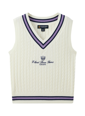 eland kids衣恋童装女童马甲混纺V领针织背心