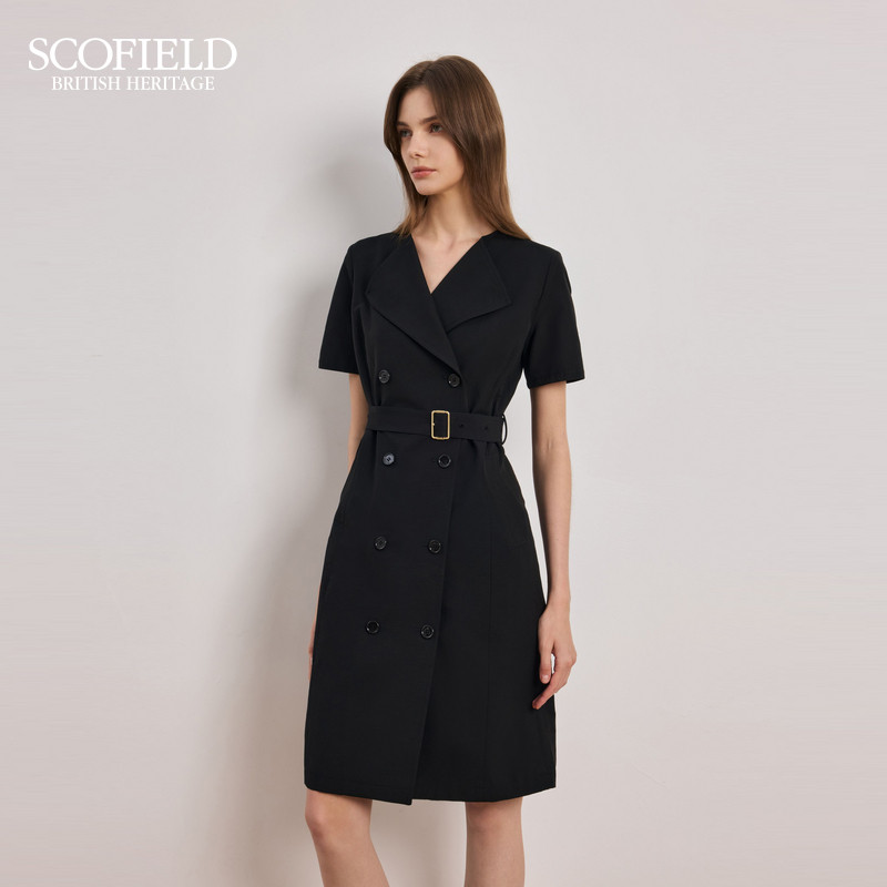 Scofield女装职场双排扣西装连衣裙戗驳领可调节腰带2025秋季
