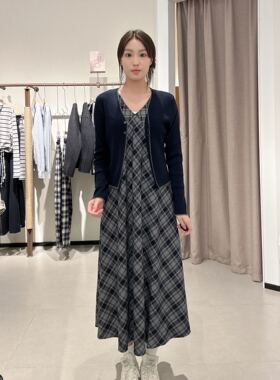 本涩女士气质时尚格子背心裙开衫套F2548C01