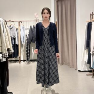 本涩女士气质时尚 套F2548C01 格子背心裙开衫