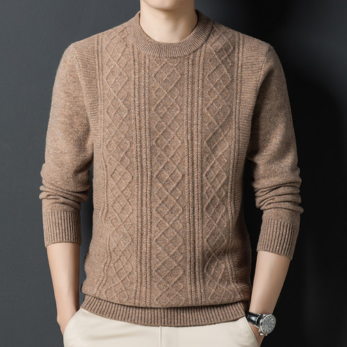 MEN'S POEM曼茨帛22秋冬新款提花加厚羊毛衫M22D1906