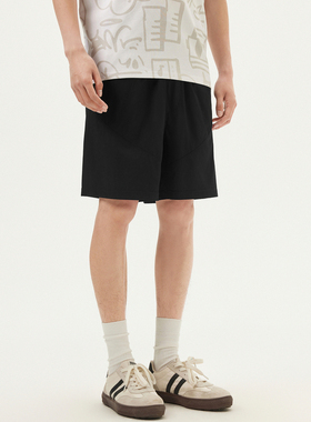 gxg.jeans男装 黑色简约基础宽松直筒休闲短裤男士 J25D222009