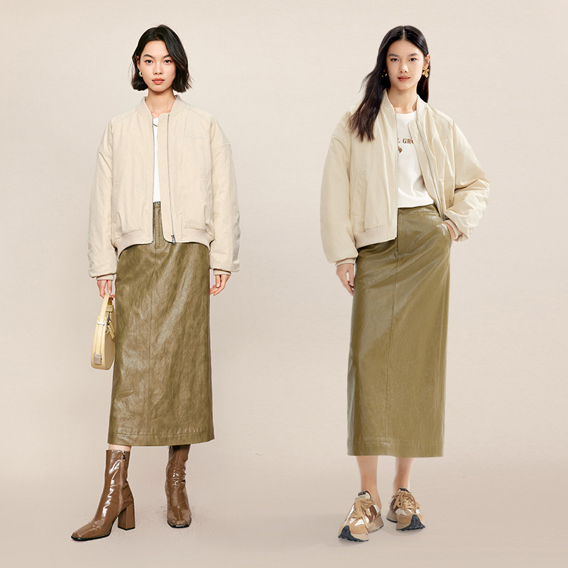 伊芙丽米色夹棉棒球服短款夹克女2024春装休闲外套1F1911001