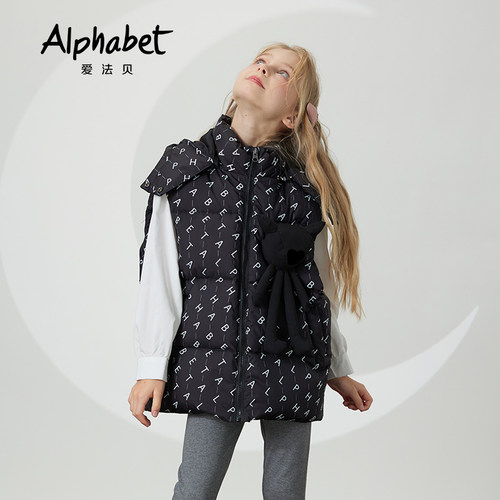 Alphabet爱法贝童装秋季女童字母满印设计外穿马甲173N122