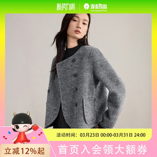 英伦风短款 2025冬季 毛呢外套小个子开衫 羊毛大衣女双面呢