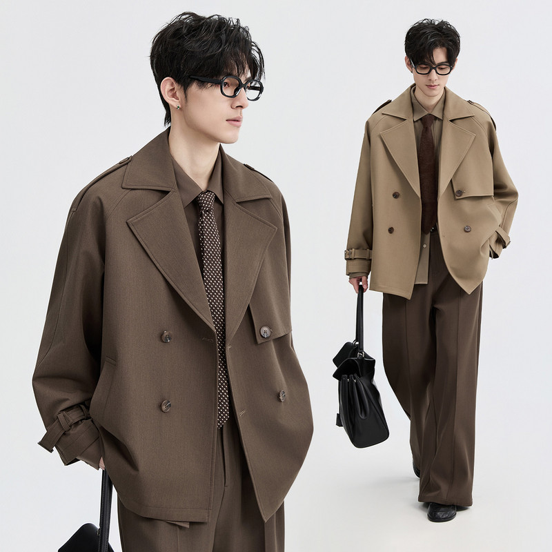 {时尚英伦风}伯爵卓尔25秋季双排扣短款风衣男士抗皱外套秋