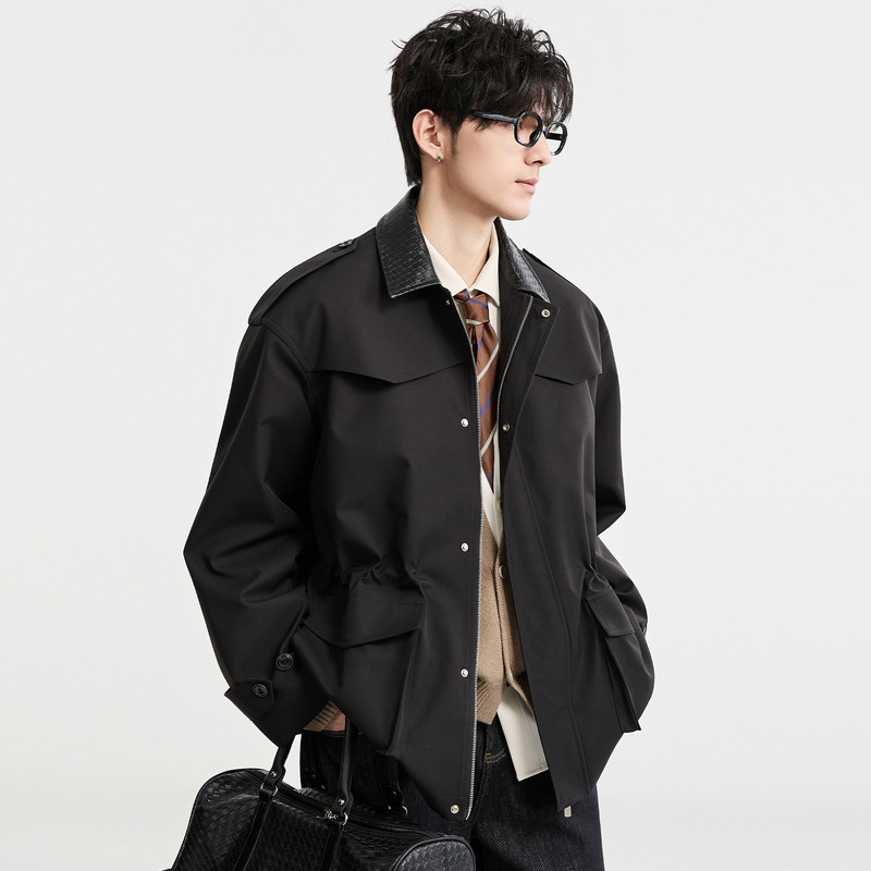 {巴恩风复古拼接设计}BJZE25秋季一手长短款风衣宽松男生工装外套