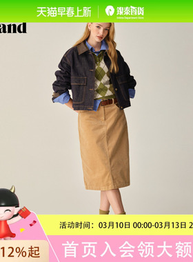 Eland衣恋短外套长袖通勤小翻领牛仔女装2025冬季新款EEJJF49M02