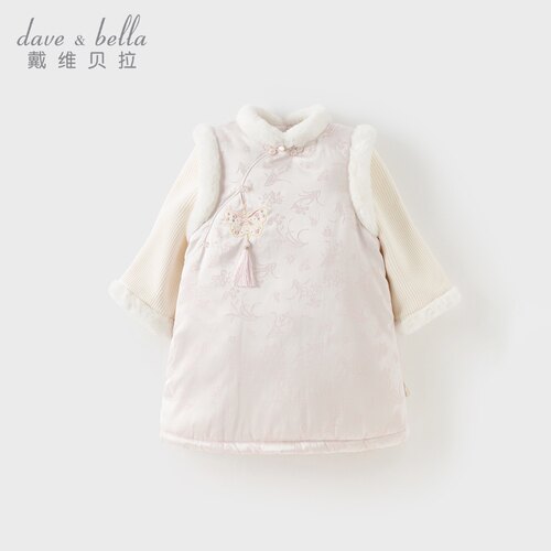 戴维贝拉儿童连衣裙2025女童国风汉服夹棉冬装裙子DB4254356