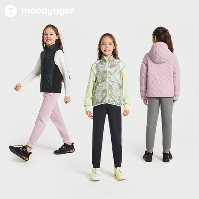 moodytiger女童防风长裤秋季学生校园保暖宽松弹力户外运动裤43211306