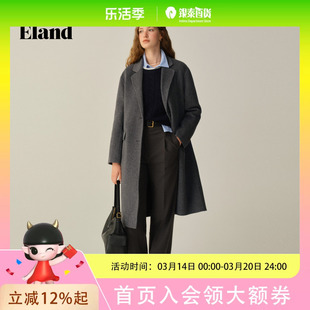 Eland衣恋毛呢外套女长款修身大衣2025冬季新款
