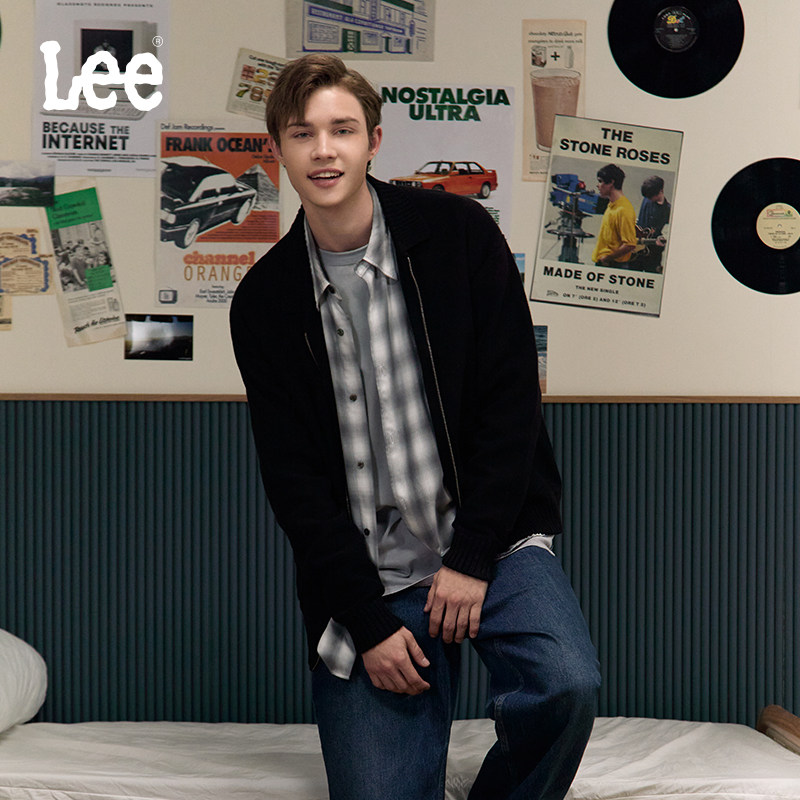 Lee商场同款24秋冬舒适长袖针织毛衣开衫男黑色LMT007815200