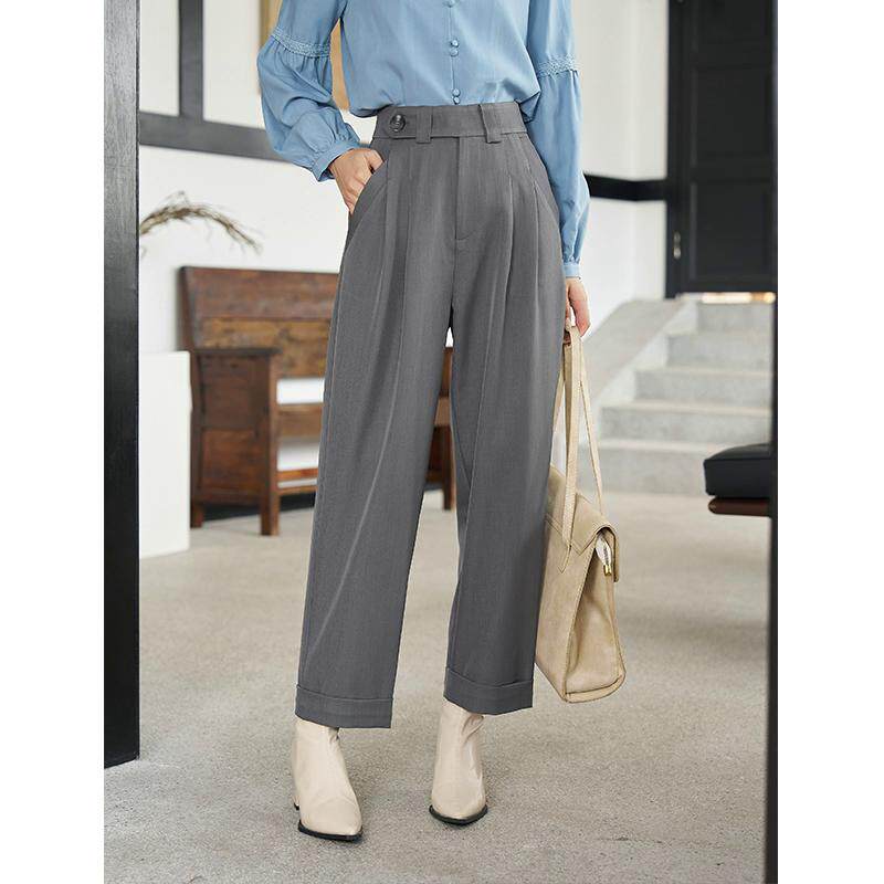 谜秀宽松直筒西裤女秋季显瘦小个子通勤西装休闲九分裤子MXC42K0439