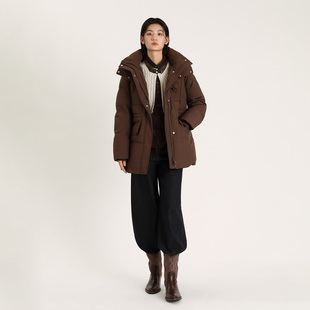 PIT深咖色连帽中长款羽绒服女-Z10B545817
