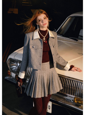 【柔软绵羊毛】CHICHY灰色洋气小香风外套CC2K005254(不含半裙）