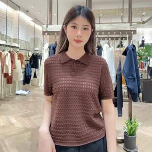 LANAFAY/啦娜菲女士时尚简约翻领短袖针织衫L4X851