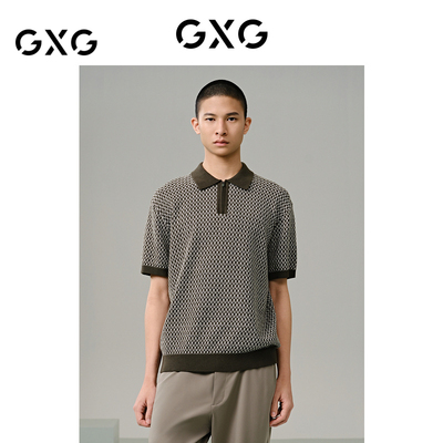 GXG男装 商场同款 老钱满印提花polo衫男 G24X242033