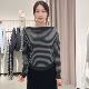本涩女士条纹斜肩套头针织衣F0629A03