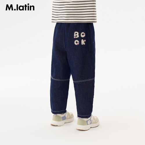 马拉丁儿童裤子26春装女小童经典神裤版型小熊贴布牛仔长裤