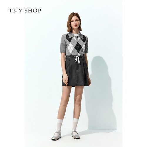 TKY SHOP女士翻领短袖针织衫2025夏季 上衣POLO衫10I1LA04E129