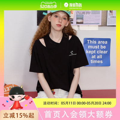 coolhut美式复古字母印花短袖T恤女2025夏季新款宽松显瘦上衣