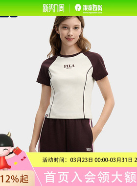 FILAFila女针织短袖T恤2026春季新款修身显瘦撞色插肩袖短款上衣F11W619101F