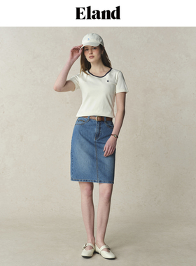 Eland衣恋牛仔半身裙女简约风通勤直筒显瘦裙子2025春季EEWJF24M01
