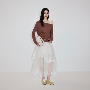 女2026春季 OCHIRLY欧时力 含羊绒斜肩轻薄针织毛衫