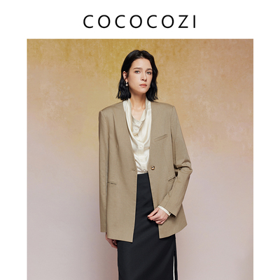 COCOCOZI春季上新通勤修身气质无领西装简约女士西服241CO018WT