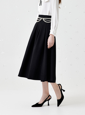 COVEN GARDEN/哥文花园2025春季黑色a字半身裙中长裙通勤职业