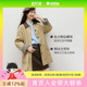 巴恩风撞色格纹拼接翻领外套90225290702 女装 红袖 复古休闲风衣2025秋季