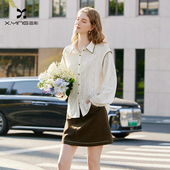 翻领衬衣 假两件拼接长袖 香影波西米亚白色提花衬衫 女2026春季