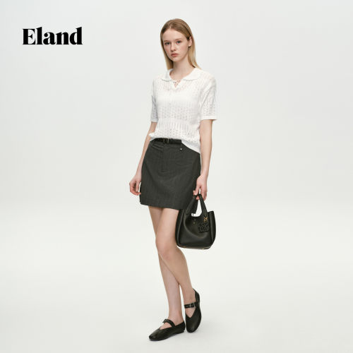 Eland衣恋半身裙女时尚通勤条纹A字裙显瘦短裙子2026夏季