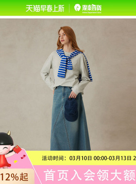 Eland衣恋T恤女圆领垂感舒适宽松长袖上衣2025春季