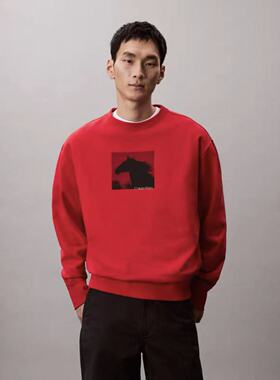 【马年系列】CK Jeans25秋冬新款男本命年新年红印花休闲圆领卫衣4LE286G