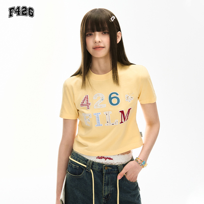 F426潮牌女款短款立体包边贴布绣短袖T恤BDDX25SS-6662