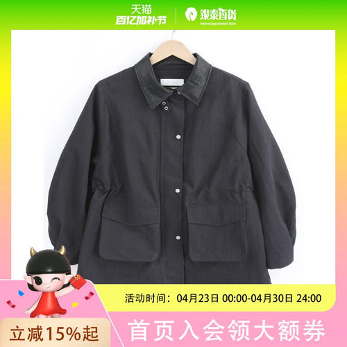 本涩女士气质简约时尚翻领腰抽绳外套F1598B03