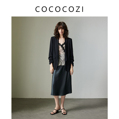 COCOCOZI秋气质风穿搭袖口褶皱优雅职场风小西装241CO112WT
