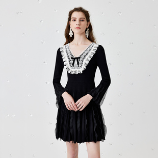 复古宫廷风针织连衣裙小黑裙 哥文花园2025春季 COVEN GARDEN