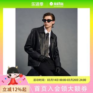 【真皮皮衣】太平鸟男装立体老花皮夹克款拼接外套潮B1BDE4F03