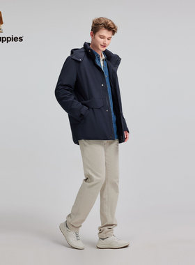 暇步士男装中长款简约休闲羽绒服外套男HSTDMC02CR163
