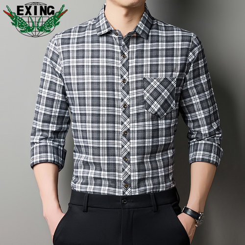 EXING男士时尚春秋款格子衬衫8825